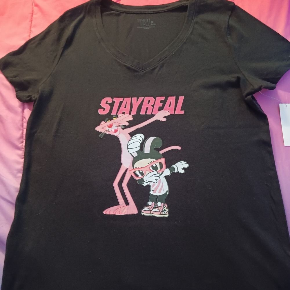Time and Tru Black and Pink Short Sleeve Tee
